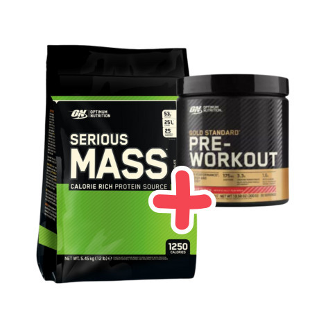  Optimum Nutrition Serious Mass 5455g (12lb) Banana + Optimum Nutrition Gold Standard Pre-Workout Fruit Punch 330g ajándék